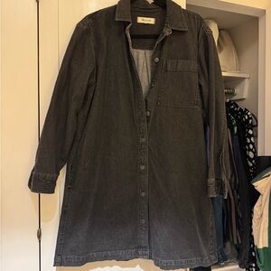 Madewell Washed Black Longline Denim Shirt Jacket Dress